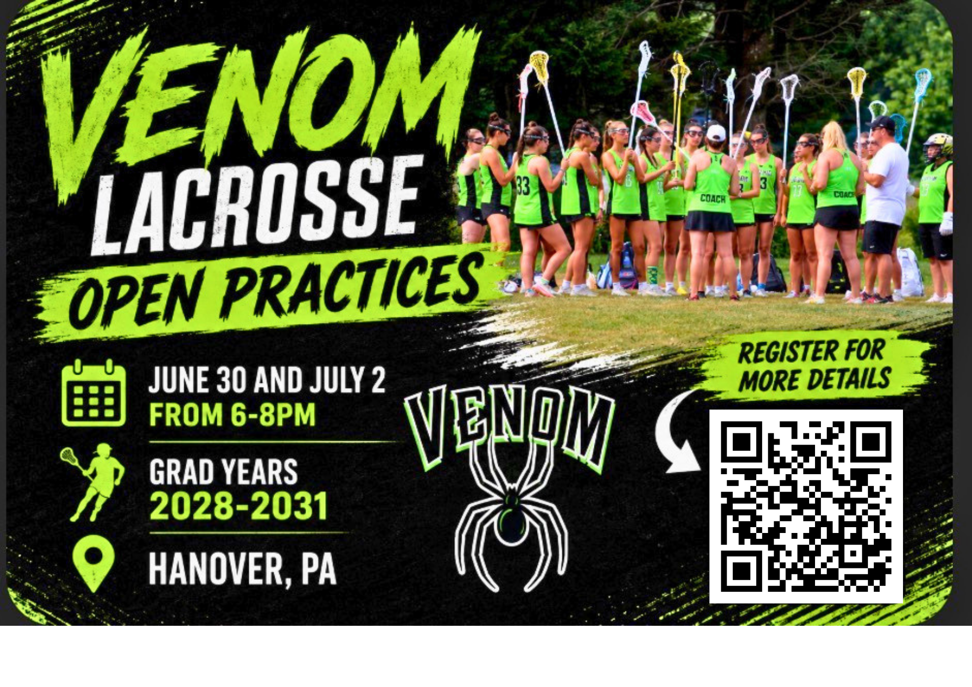 Venom Lacrosse Open Practice Event Flyer 1